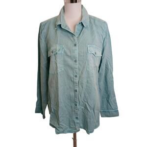 Chico's Tencel Aqua Reef Blue OOAK Dyed Long Sleeve Utility Shirt Vanity Size 2